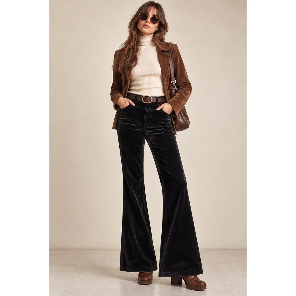 Gap 70s Flare High Rise Corduroy Pants Black Stretch Size 12 31R